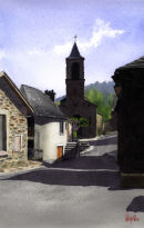 The village of Bar in SW France.Watercolour